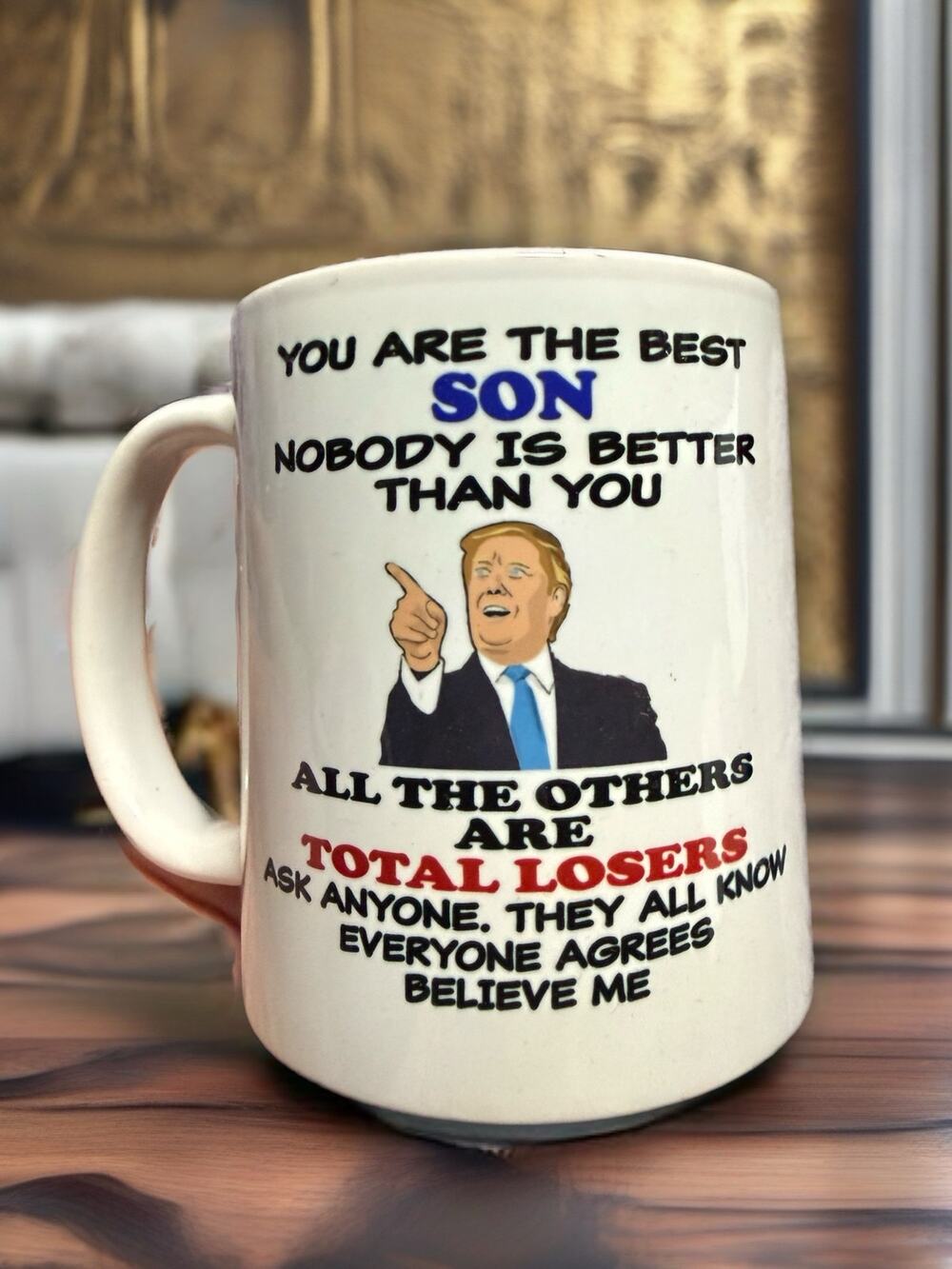 🧚🏻‍♀️ Trump “Best Son” Novelty Coffee Mug NIB | Funny White Elephant Gift